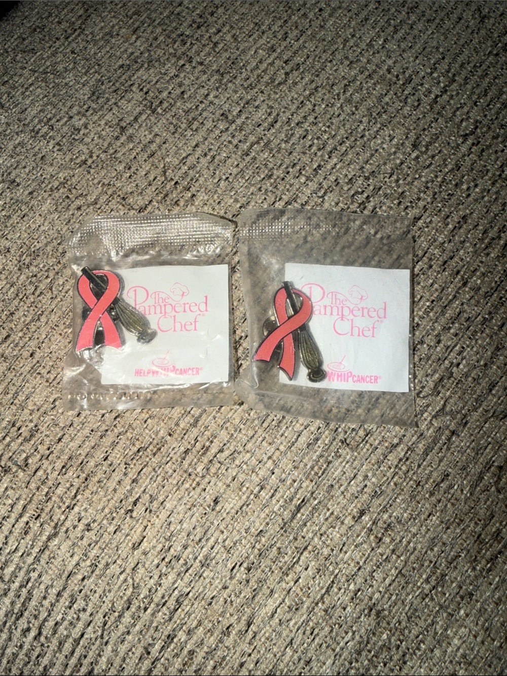 The Pampered Chef Pink and Black Awareness Ribbon Pins - Pair SEALED
